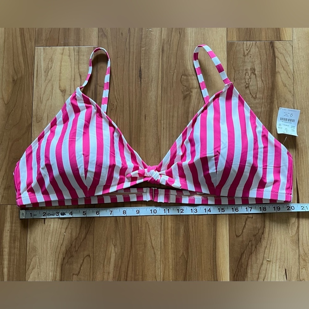 J.Crew Pink White Stripe Bikini Top 3X Plus Size Knot Front Swimwear NWT - Picture 7 of 7